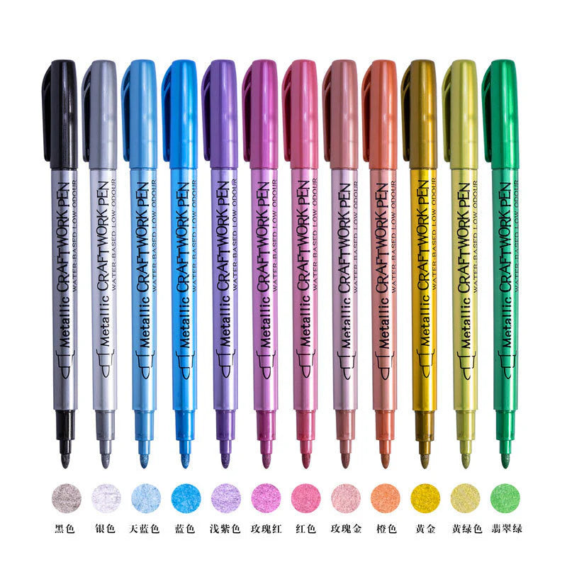 12 Colors Metallic Brush Pens Set