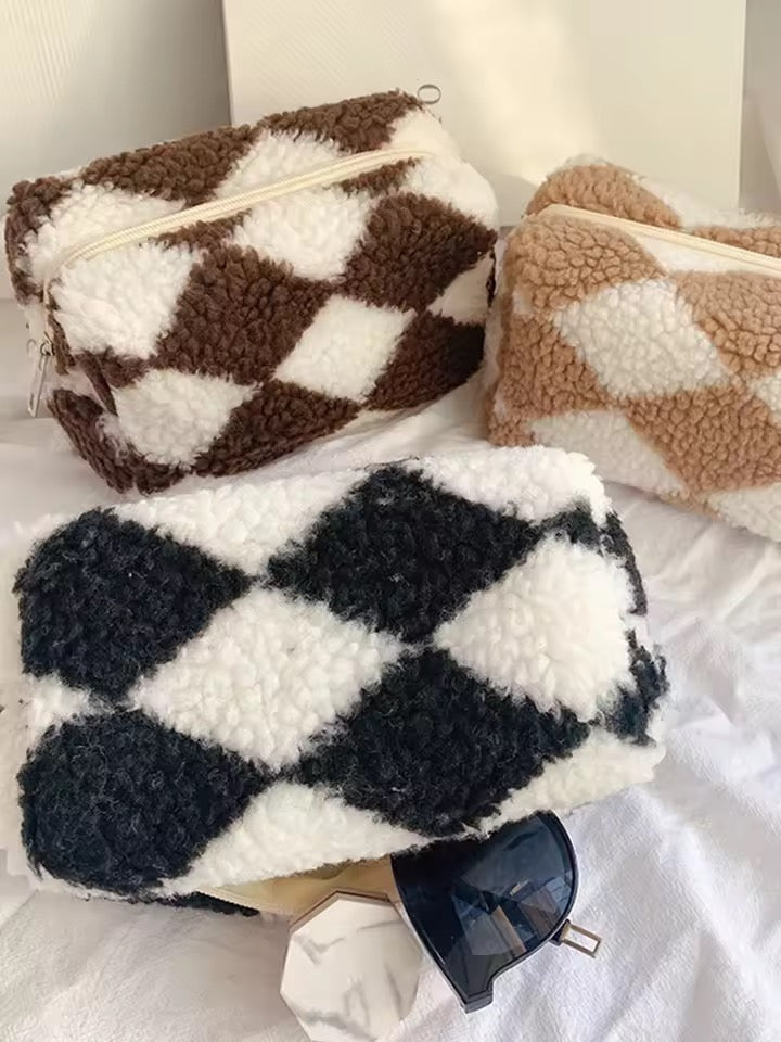 Chessboard Plaid Plush Pen Purse