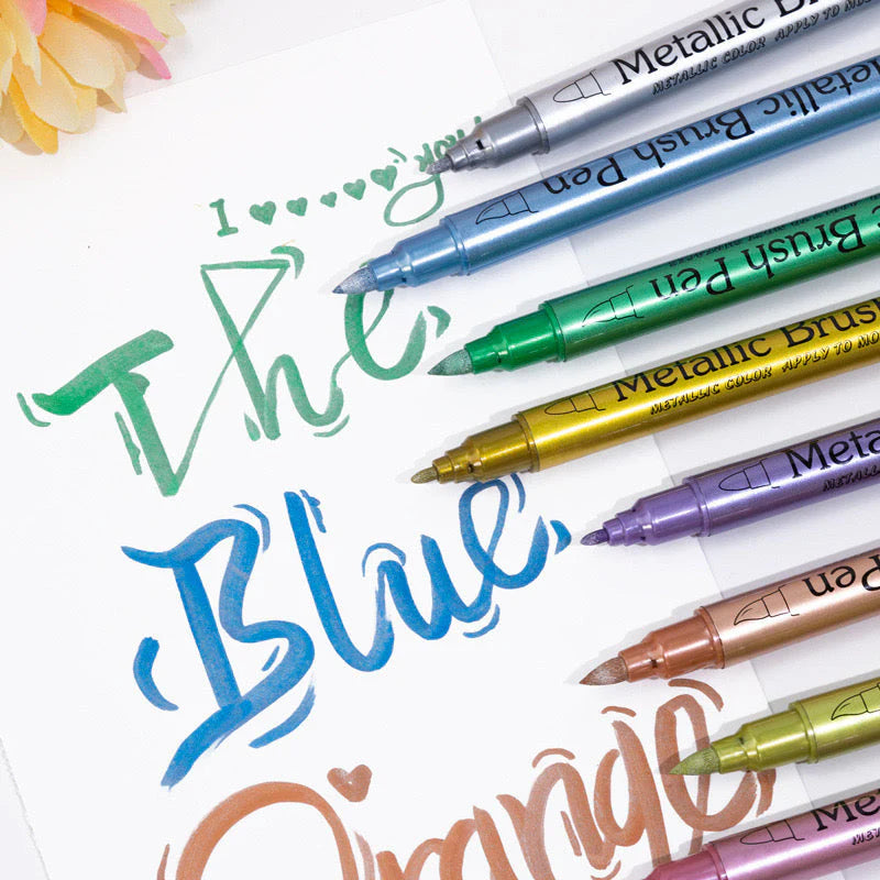 12 Colors Metallic Brush Pens Set