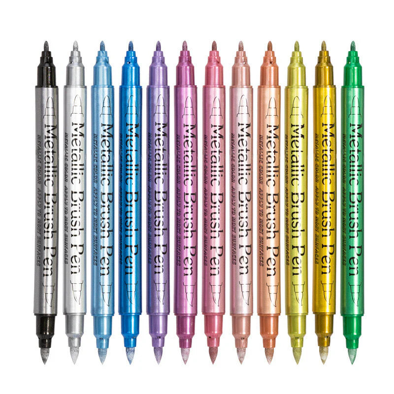 12 Colors Metallic Brush Pens Set