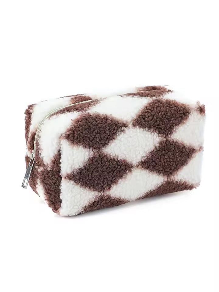 Chessboard Plaid Plush Pen Purse