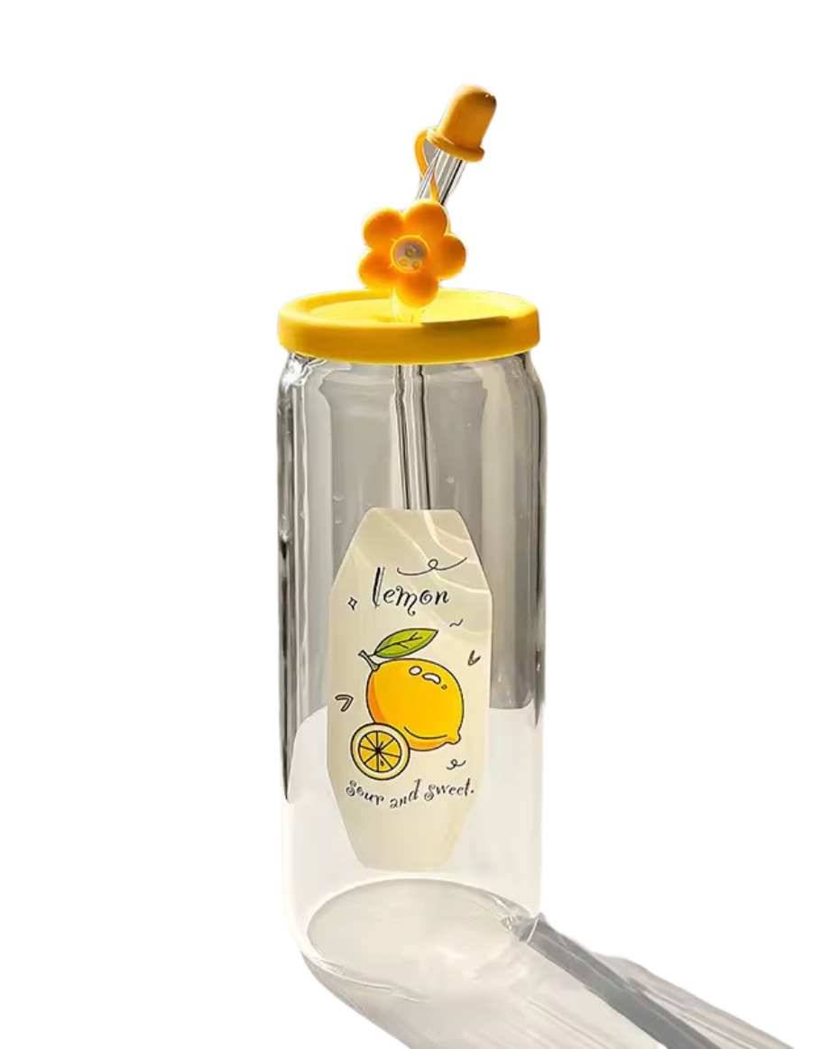 Glass Cup+straw+topper