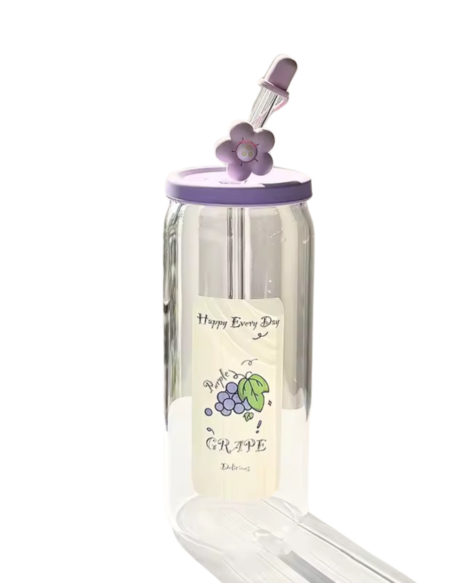 Glass Cup+straw+topper