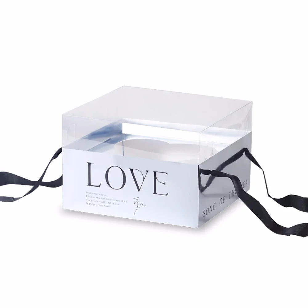 Silvery Mirrored Flower Boxes with Transparent Acrylic Lids for Valentine's Day Floral Packaging, 5.9 × 9.25 Inch - 5