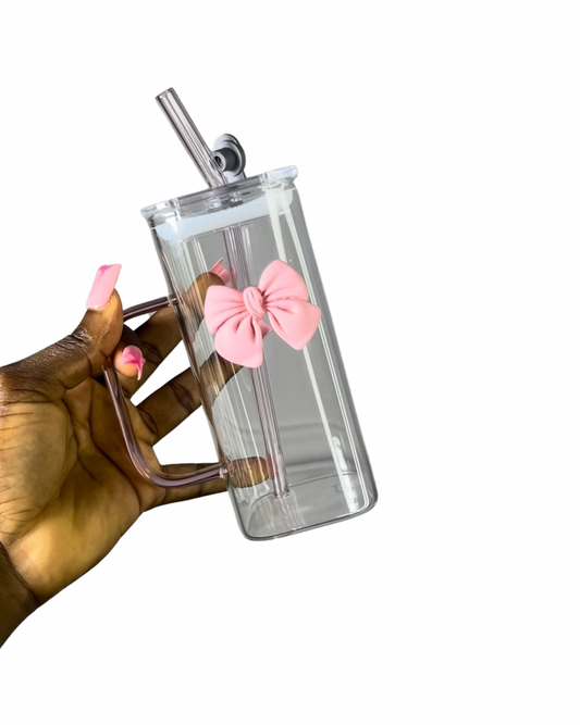 Juice cup with bow design-Pink