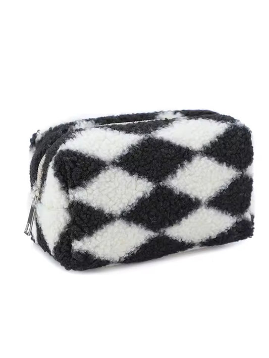 Chessboard Plaid Plush Pen Purse