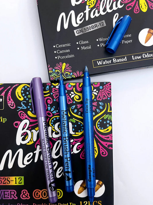 12 Colors Metallic Brush Pens Set