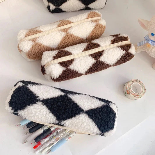 Chessboard Plaid Plush Pen Purse