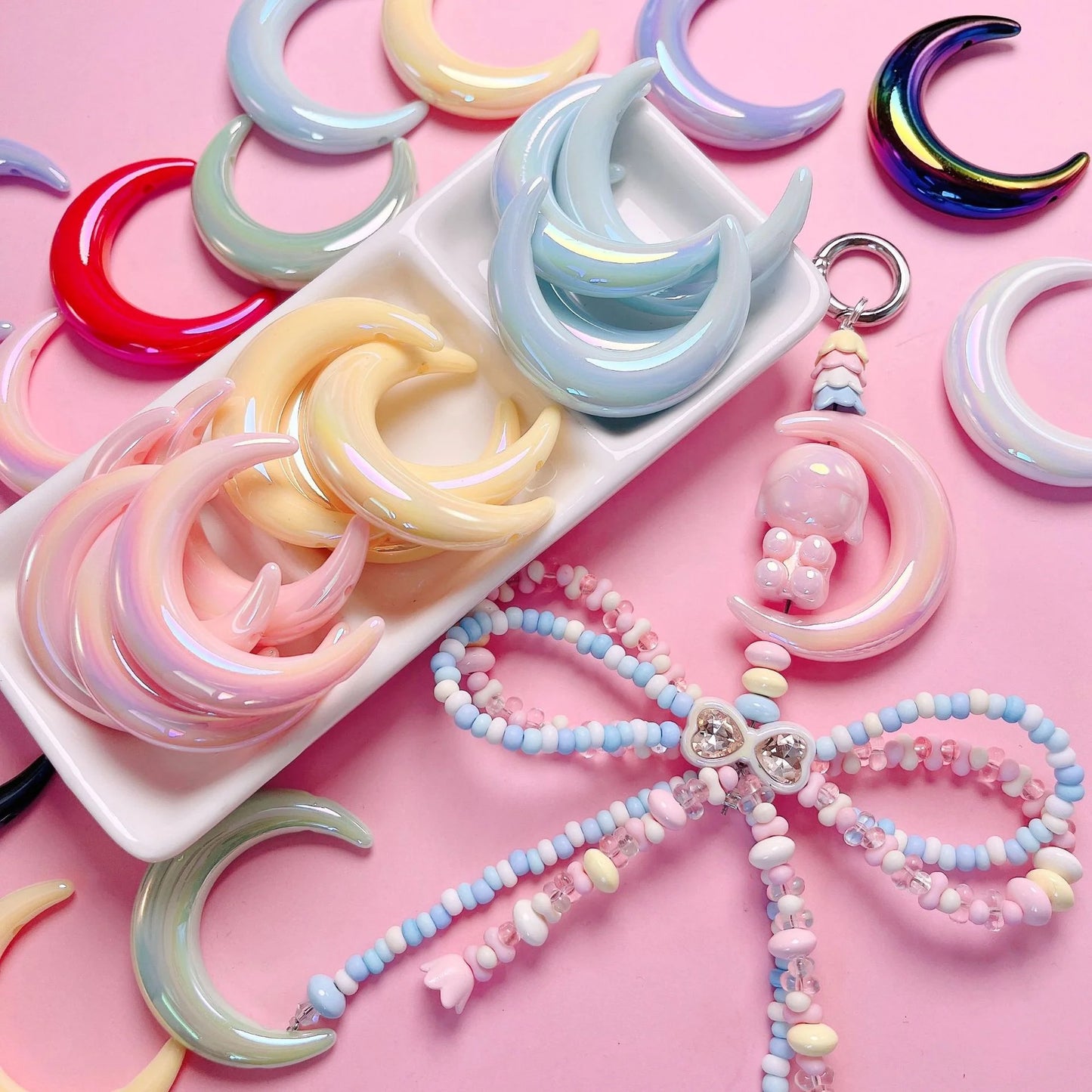 Moon Ship- UV Acrylic plated vertical hole bead