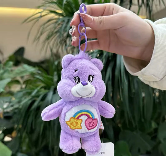 purple rainbow carebear keychain plushie